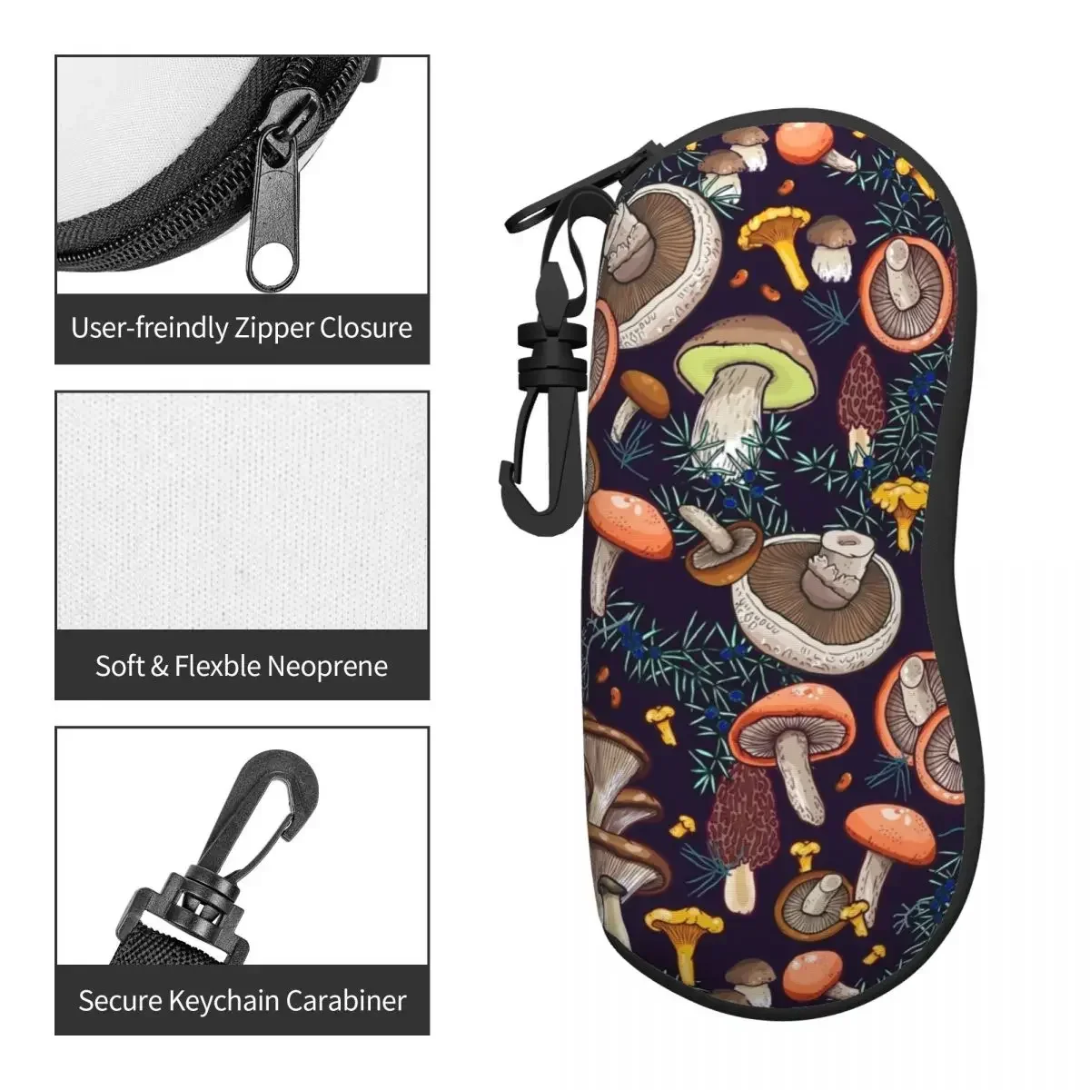 Dark Dream Forest Vertical Glasses Case Mushroom Print Daily Zip Sunglasses Pouch Classic Male Female Eyewear Box