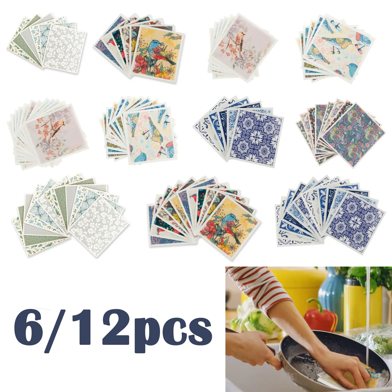 Set of Reusable Absorbent Kitchen Dish Towels and Dishcloths