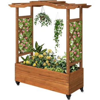 DWVO Raised Garden Bed with Trellis Movable 1