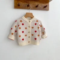 New autumn and winter baby clothing for 0-3 year old female baby with small woolen knitted heart shoulder sleeves cardigan, swee