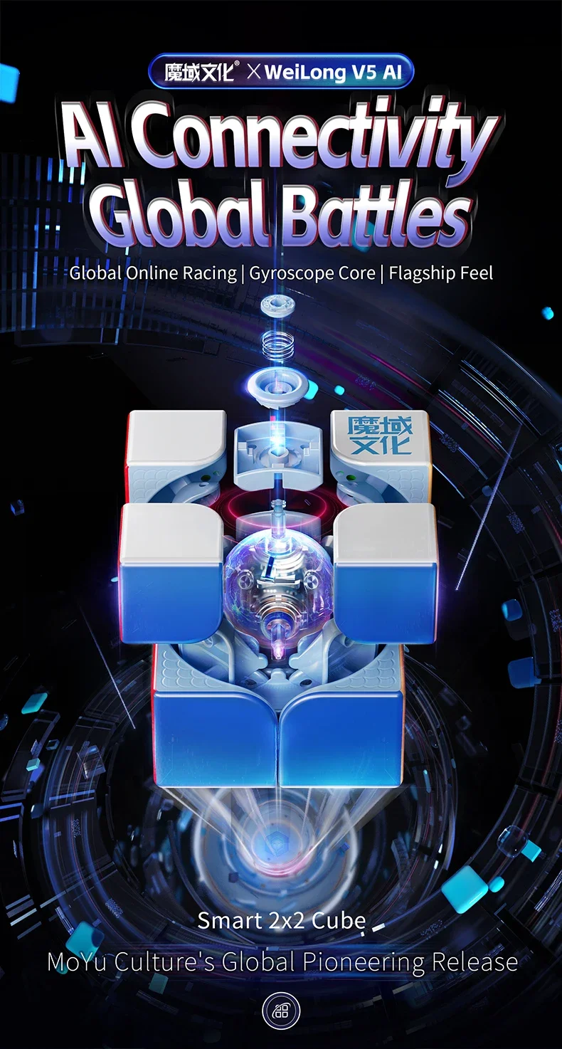 [Picube] New MoYu WeiPo V5 Ai Smart 2x2 Cube 2024 Gyroscope Bluetooth 2x2x2 Magic Speed Ball-Core Magic Cloth Version UV 6