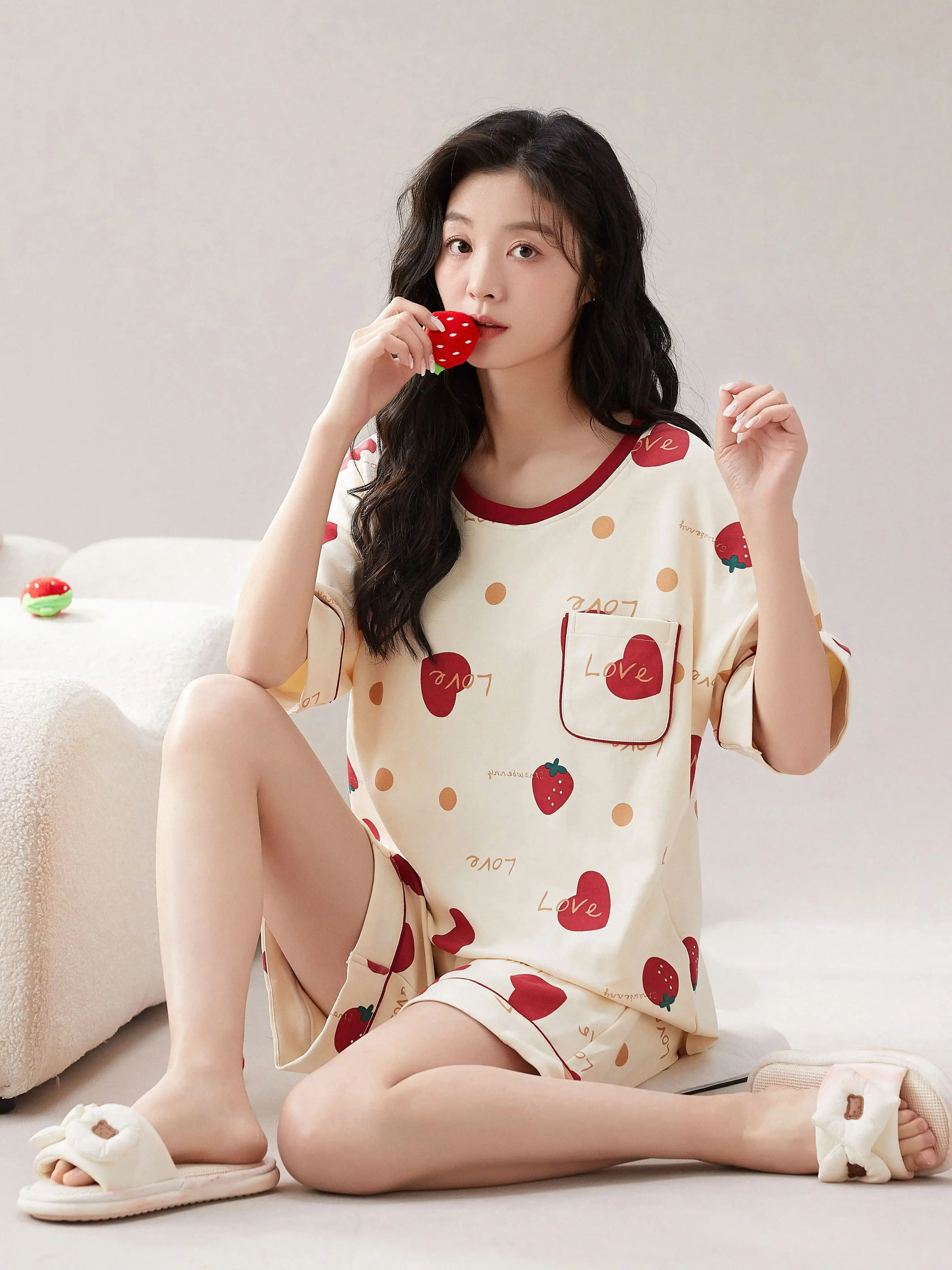 Short Sleeve Lounge Wear Pajamas Women Sleepwear Cotton Short Pajama Set Cotton Short Sleeve Pajamas For Women 3 Piece