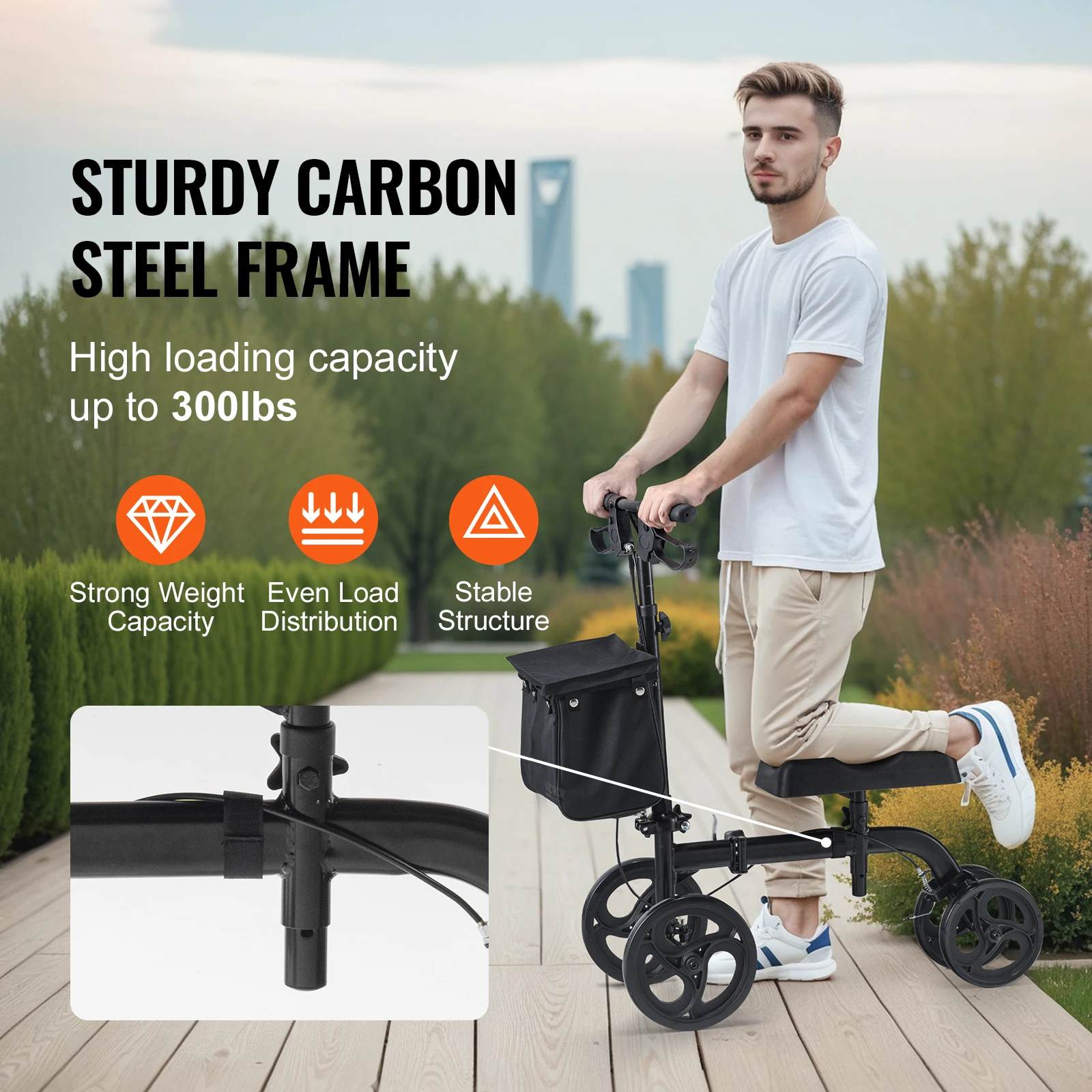 Carbon Steel Folding Knee Scooter for Recovery