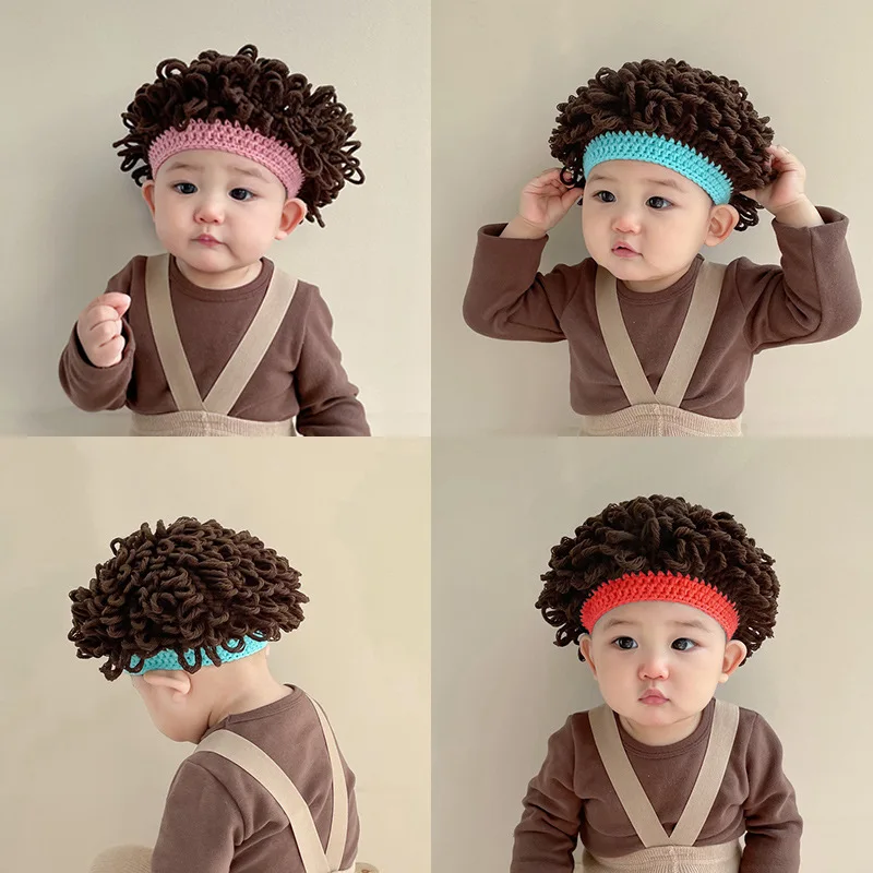 

1Pcs Knitted Big Hair Curly Cap Novelty Kids Wig Hat Party Cosplay Accessories Photography Props Boy Girl Winter Afro Wig Cap