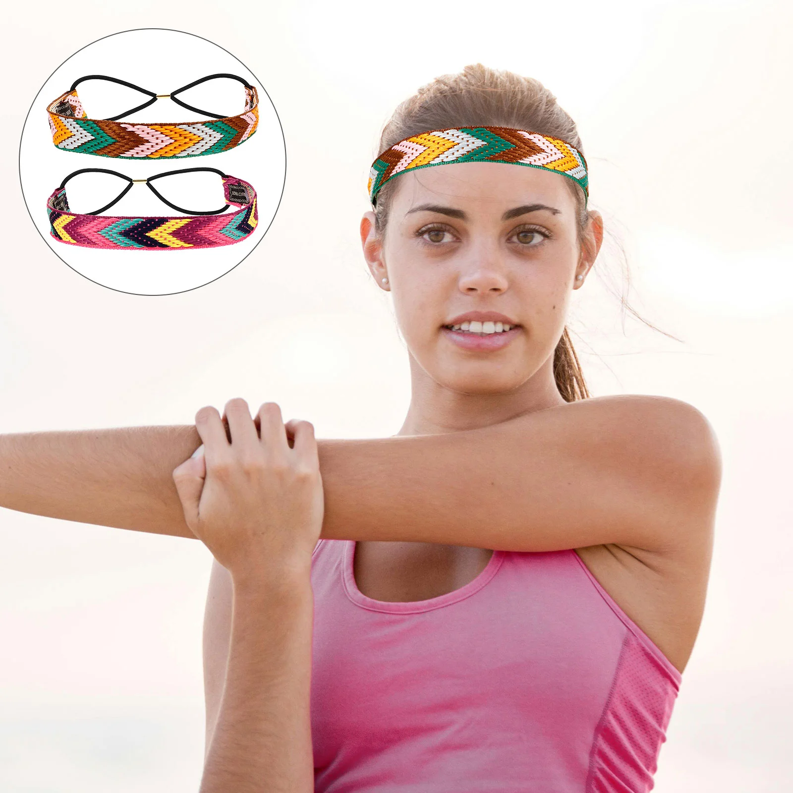 

2 Pcs Sports Sweatband Hair Tie Ear Care Button Hairband Head Band Anti Strangulation Fabric (Polyester) Woman Absorbent