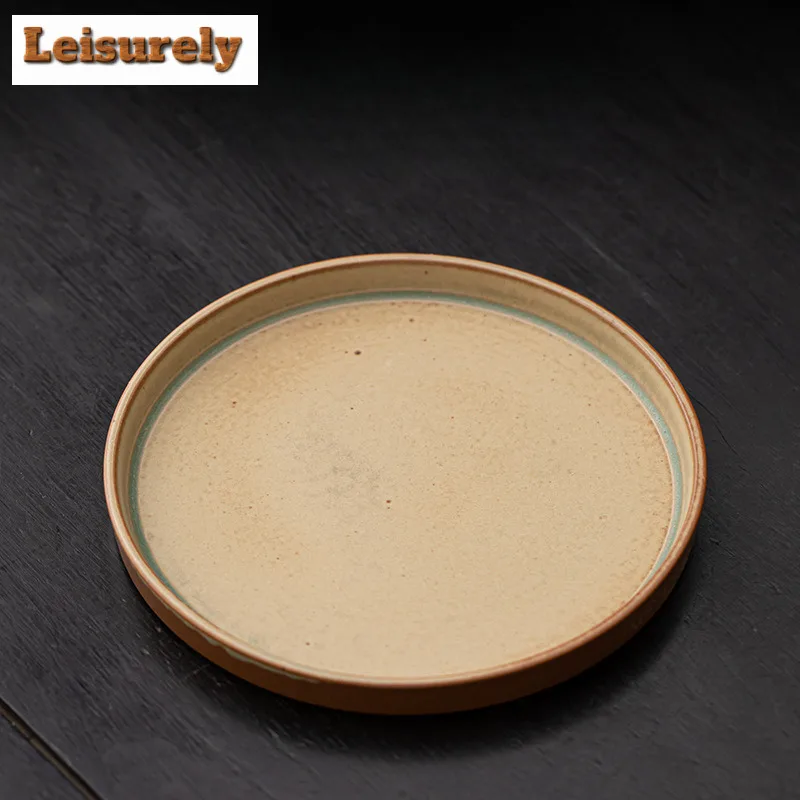 Coarse Pottery Antique Round Fruit Dishes Japanese Pastry Plate Appetizer Serving Platter Household Serving Tray Supplies Gift