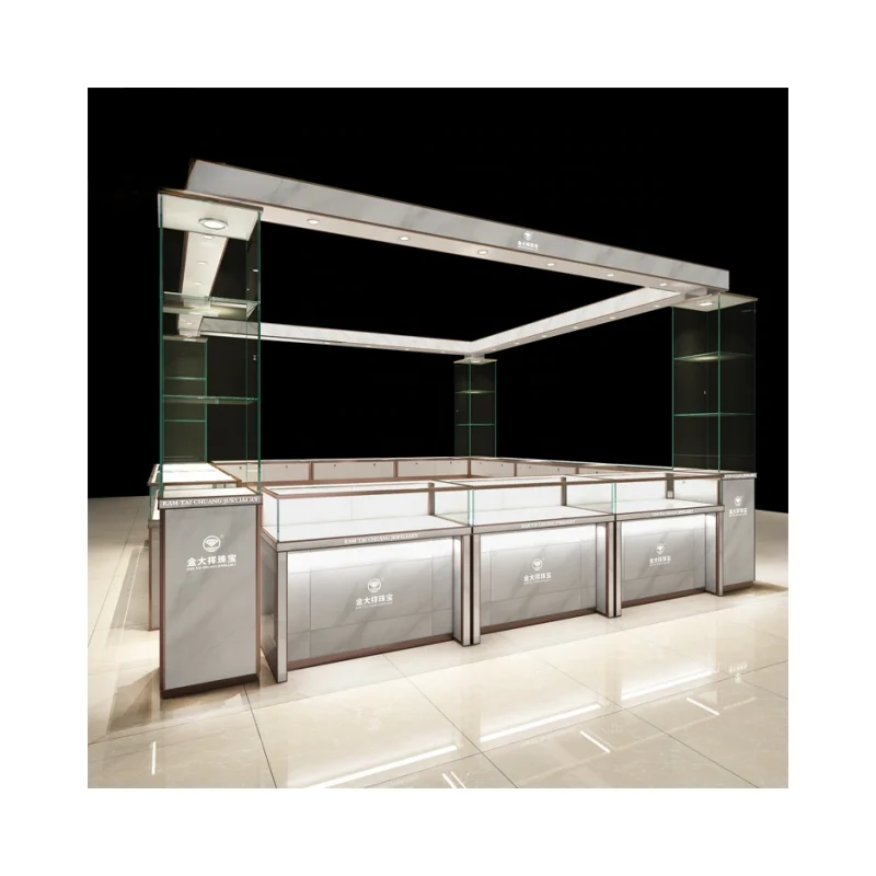 Customized product、Luxury Gold Retail Shop Counter Design Display Table Jewelry Shop Furniture Glass Jewelry Showcases Led Light