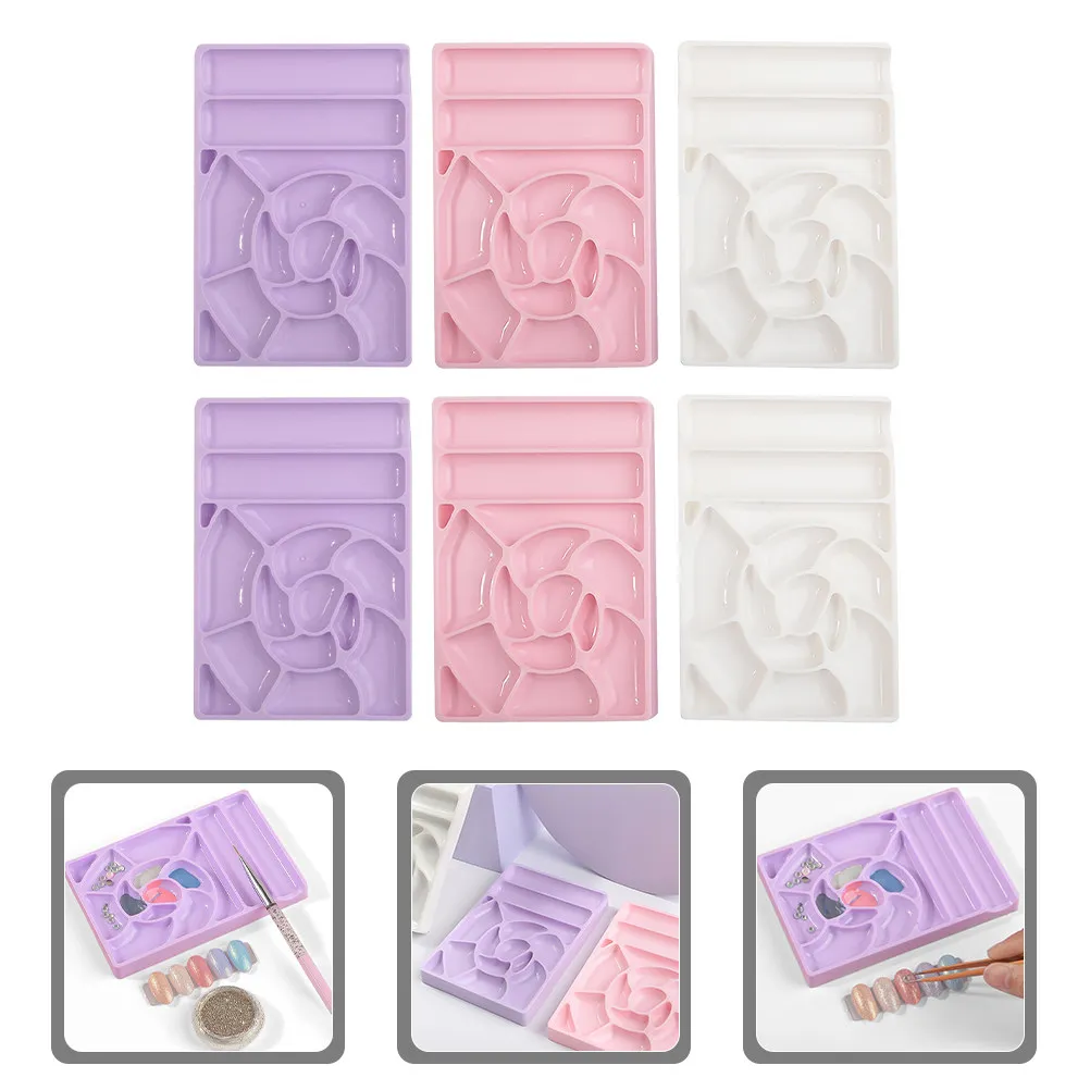 6Pcs 네일 아트 팔레트 플라스틱 네일 폴리쉬 믹싱 플레이트(색상 혼합용 분할 그리드 포함) 간편한 청소 전문가용 가정용