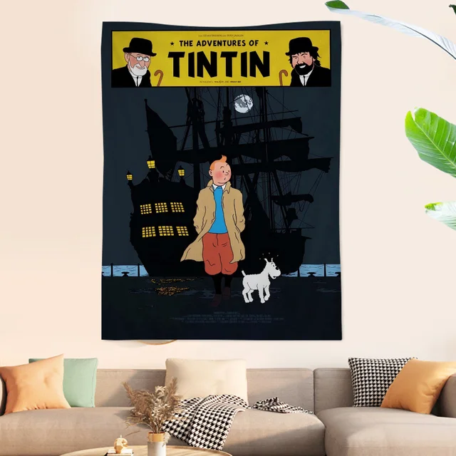 Peinture sur toile Les aventures de Tintin Space Grain, confrontation, tapisserie bohème, tapis muraux Hiphelicopter Tarot, décor de dortoir 2