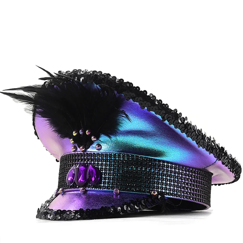 Fashion Women purple Bride Captain Hat Military Cap Sergeant Bridal Hat Hen Do Festival Birthday Part Luxury Rhinestone sailor hat women hats