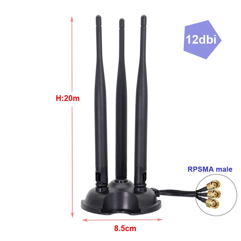 3*3 2.4G 5.8G Dual Band Extension Cable with Magnetic Base 12DB RPSMA Antenna for WIFI Router Networking Wireless Network Card