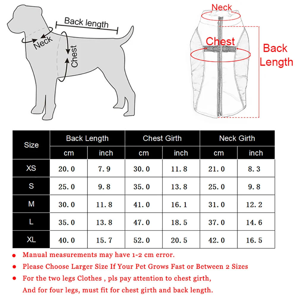 Winter Dog Clothes For Small Dogs Cats Waterproof Pet Warm Reflective Vest Jackets With D-ring Chihuahua French Bulldog Coats