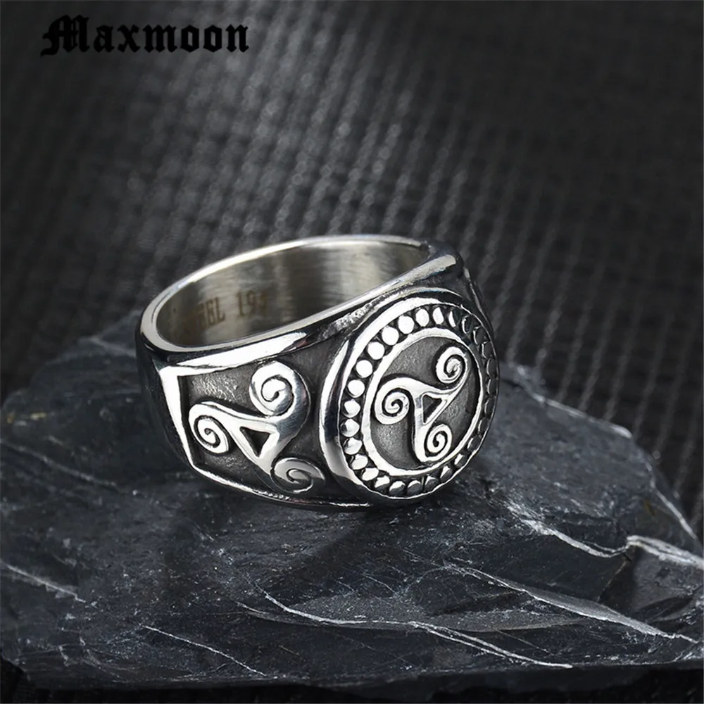 Maxmoon Punk Retro Teen Wolf Midi Ring Triskele Triskelion Allison Argent Stainless Steel Finger Signet Ring For Men Gift 3