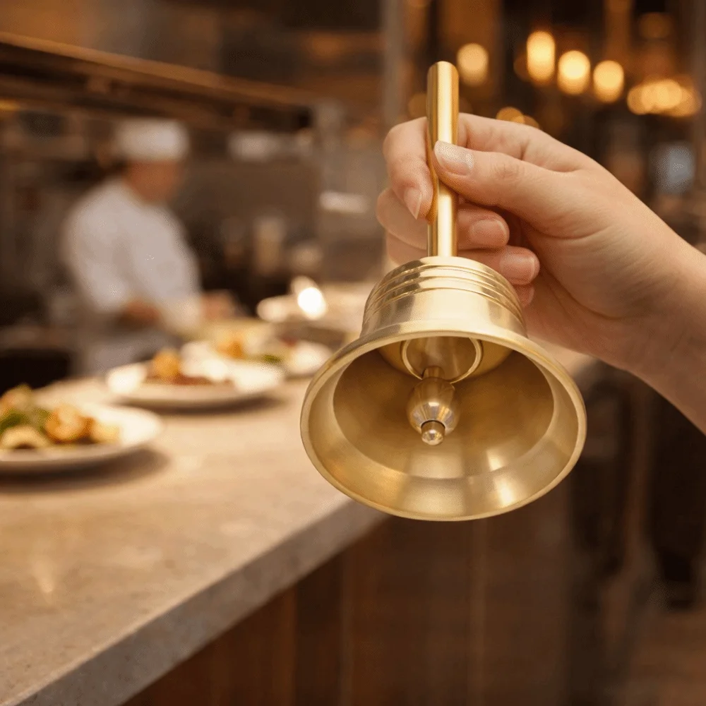 Vintage Solid Brass Hand Bell with Crisp Sound and Polished Finish