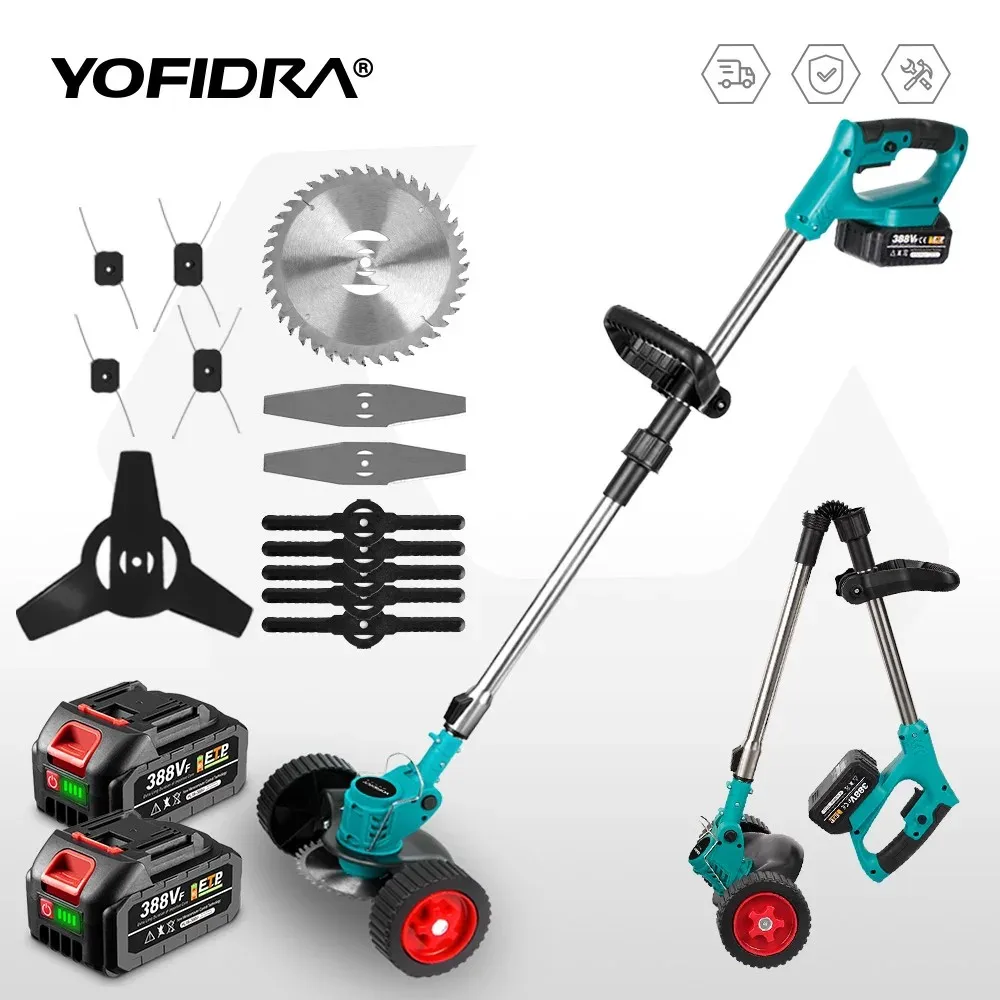 YOFIDRA Cortador de Grama Elétrico 12000RPM Dobrável Aparador de Grama Ajustável Portátil Ferramenta Elétrica Compatível com Bateria Makita 18V Pino