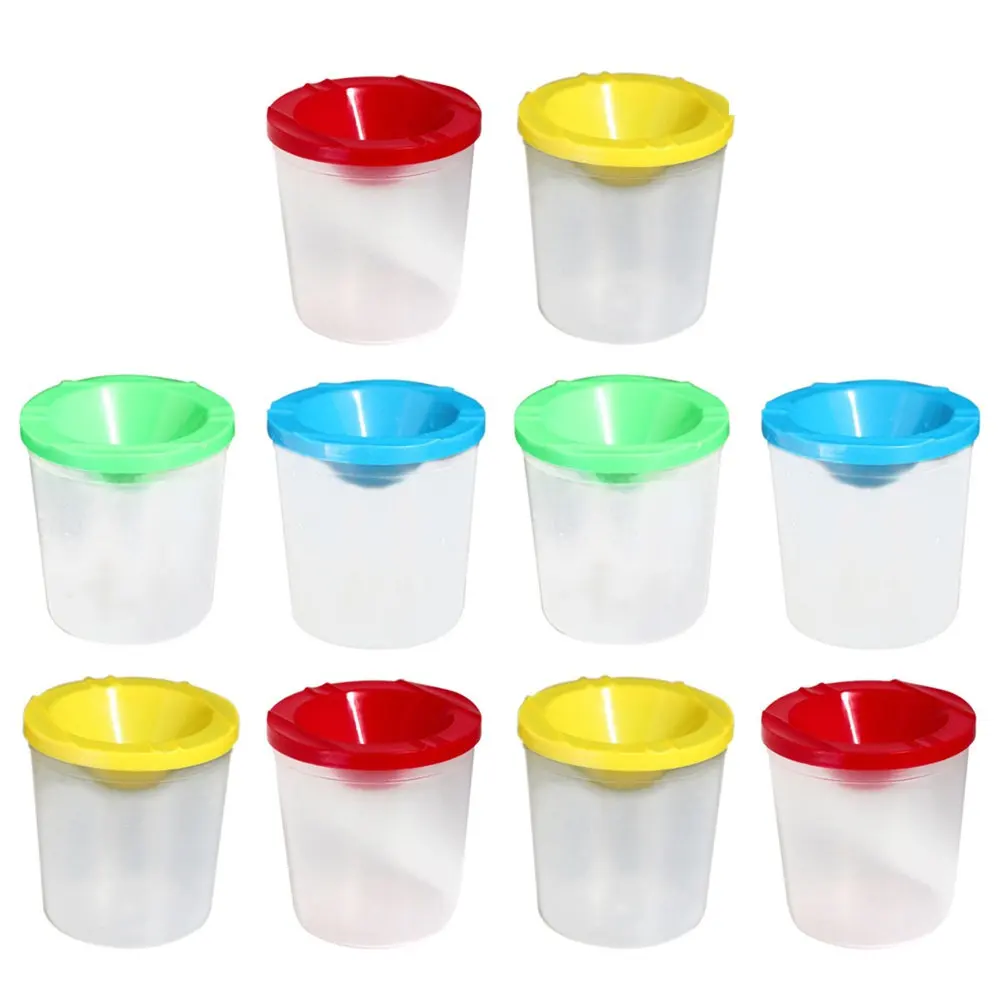 10Pcs 유출 방지 어린이 그림 컵 세트 가정 학교 교실을위한 빨 수있는 경량 미술 도구 창의 활동 그림 컵