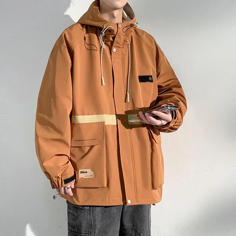 Men's Jacket Spring Outdoor Jacket American Style High-end Stitching Smart Casual Zipper Hooded Workwear Jacket Men
