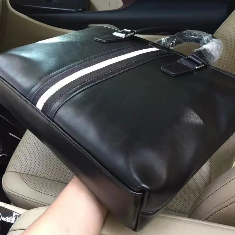 Luxury Bal Brand Briefcase Bag Fashion Striped Design Business Causal Men Real Leather Handbag Large Capacity Computer Handbag