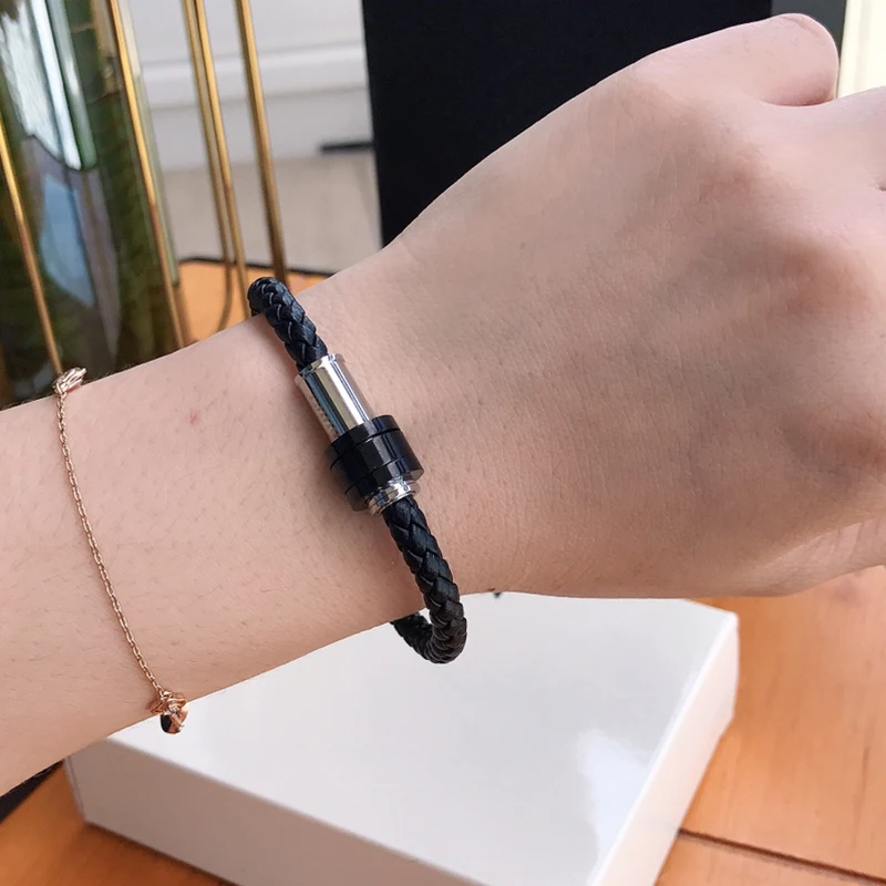 LJ2 MB Bracelet Black PU Leather Luxury Gift With Dust Bag