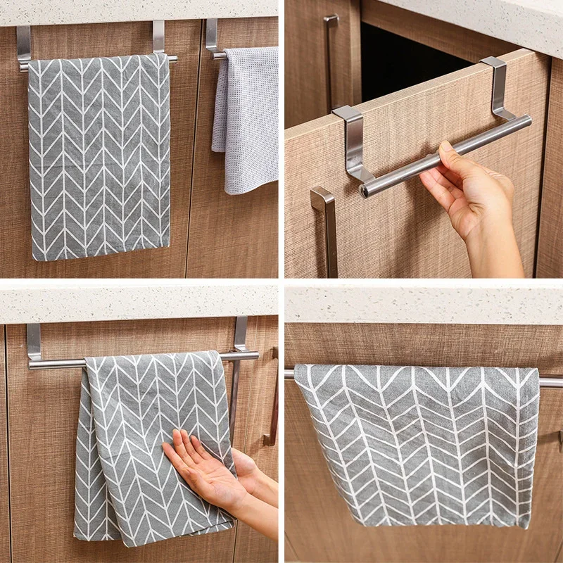 Towel Rack Over Door Towel Bar Hanging Holder Stainless Steel Household Bathroom Kitchen Cabinet Rag Rack Shelf Hanger Towel Rack