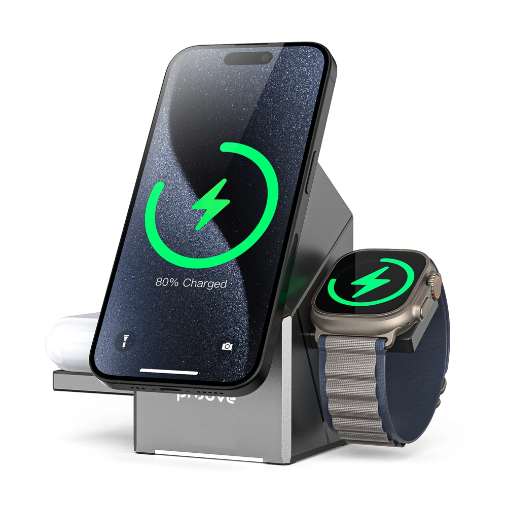 3-in-1 Magnetic Charging Station Qi2 15W Fast Wireless Charger for iPhone 16/15/14/13, Apple Watch & AirPods