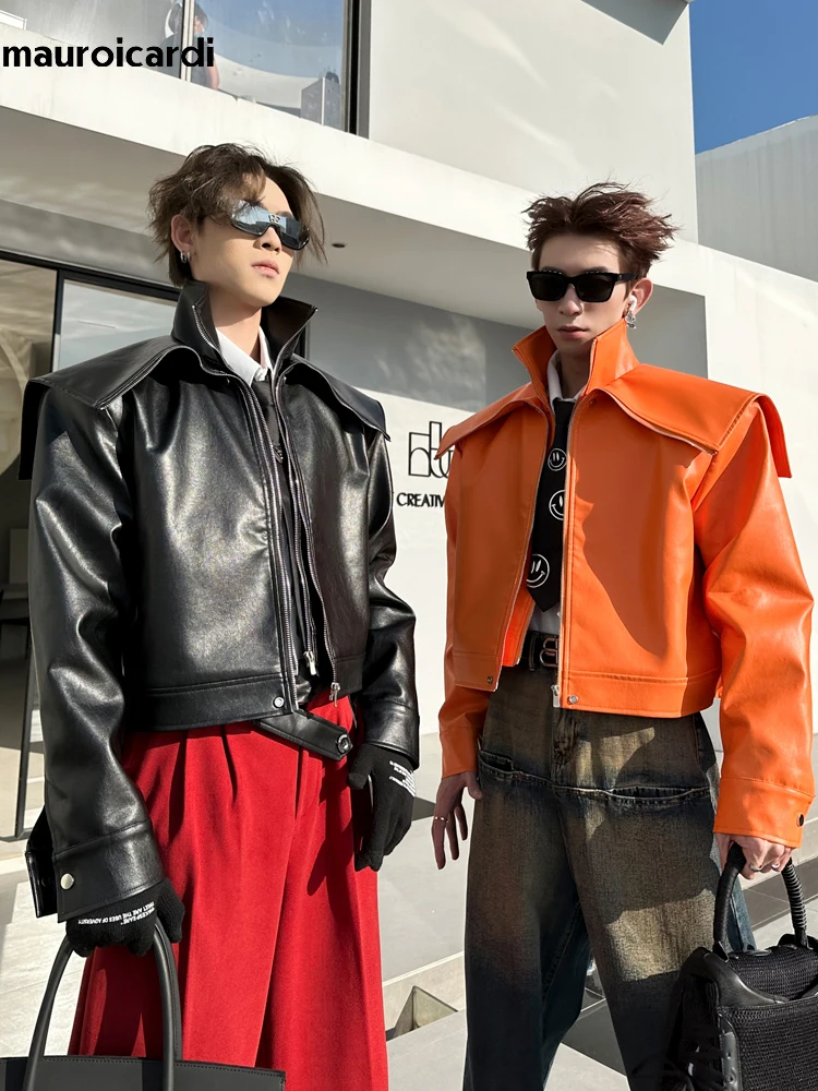 Mauroicardi Spring Autumn Cool Oversized Short Black Orange Soft