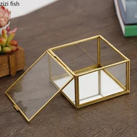 Vintage Gold Edge Glass Jewelry Box Square Jewelry Storage Box Desktop Jewelrys Organizer Decorative Display Stand Jewelry Tray 1