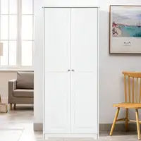 Wooden Kitchen Pantry Cabinet Storage Cupboard with 5 Adjustable Shelves White 1