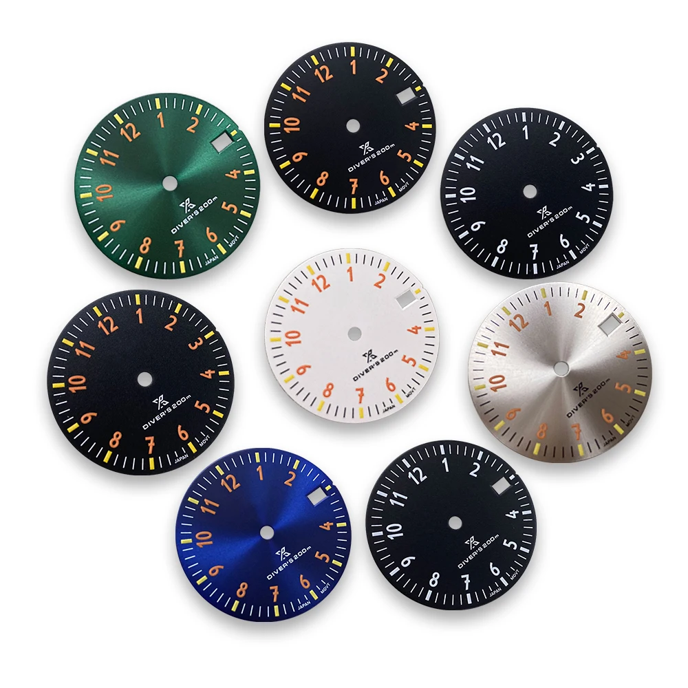 

28.5mm S Logo Sunray Dial Single Calendar Fit NH35/NH36 Movement Green Luminous Watch Modification Accessories