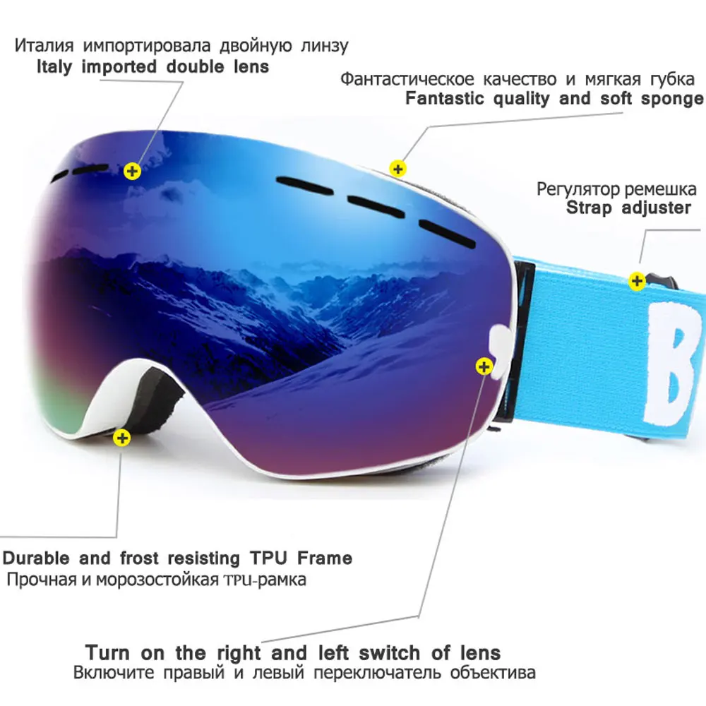 UV400 Double Layers Anti-fog Ski Goggles Lens Ski Mask Glasses Skiing Snow Snowboard Eyewear Mirror Polarize Goggles for Men 4