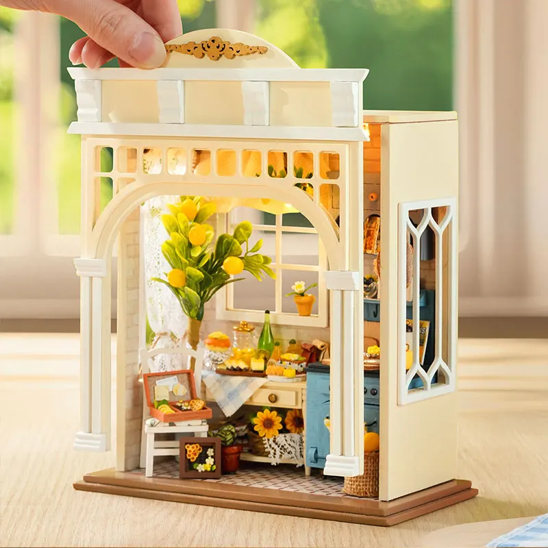 DIY Miniature House Kit Pastoral Lemon Kitchen Cottage Wooden Handmade Assembled Dollhouse With LED Light Creative D