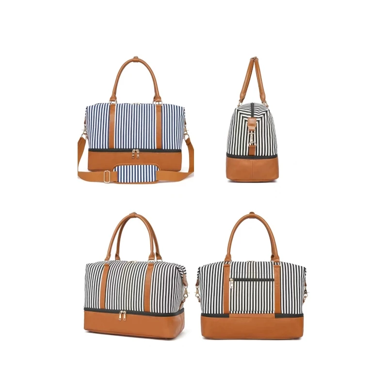 Travel Lady Bag Striped Canvas Crossbody Bag One-shoulder Hand Luggage