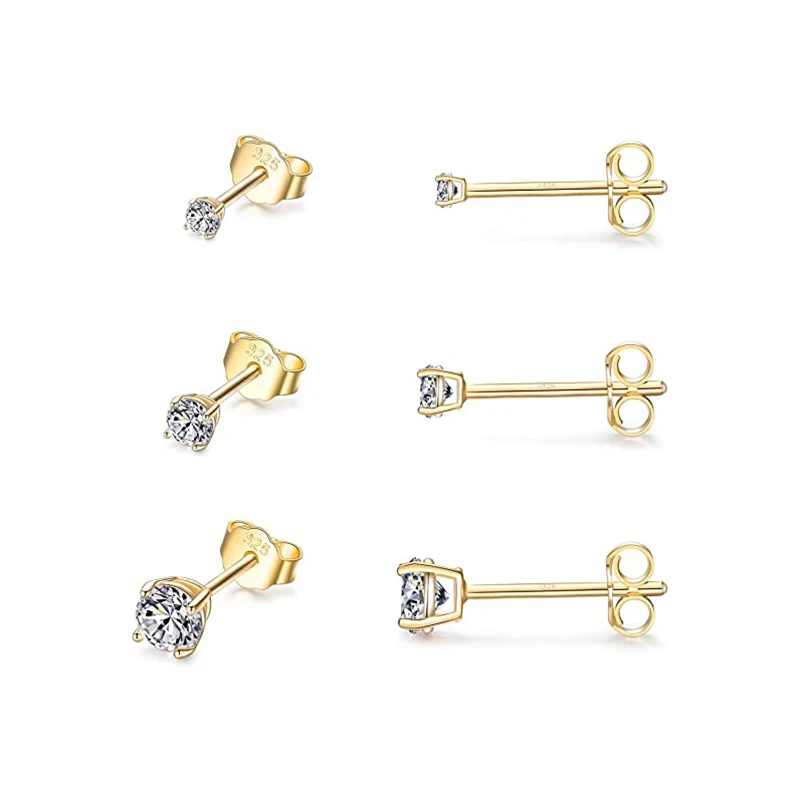 Aide 925 sterling silber 3 stücke set 2/3/4mm mini runde zirkon bar piercing stummel ohrring für frauen minimalist ische schmuck party geschenk – Detail 3