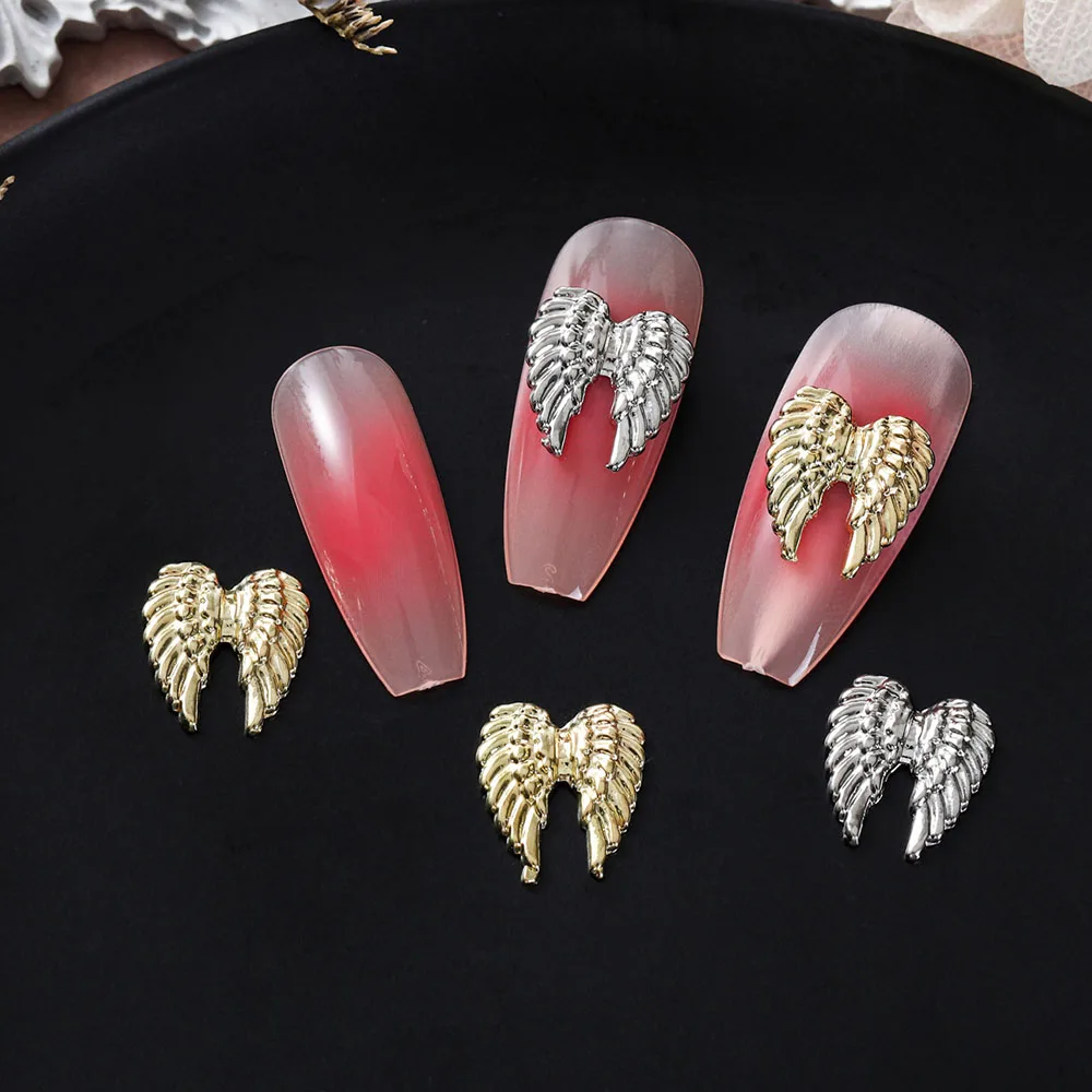 20 Stück Gold Silber Flügel Nageldekoration Engelsflügel Metall Nail Art Charms für Maniküre DIY 3D Strass glitzernde Nagelteile – Detail 2