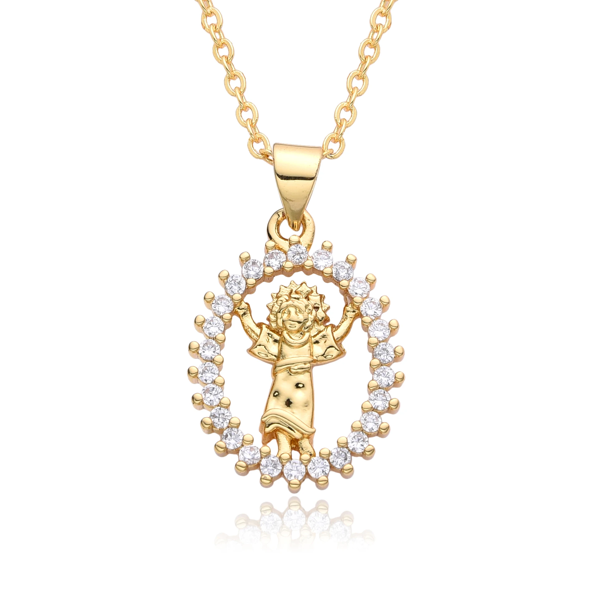 18K Gold Plated Divino Niño Jesus Necklace 18 Inch Religious Jewelry With CZ Stones