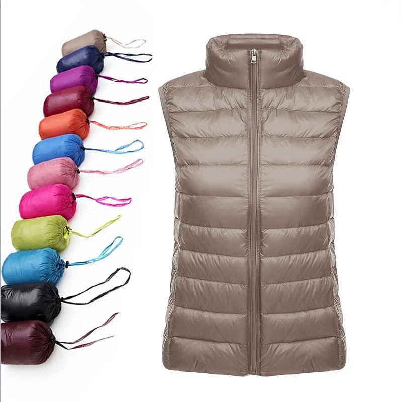 

2023 New Sleeveless Women White Duck Down Ultralight Down Jacket Vest Women Waistcoat Puffy Padded Warm Vest