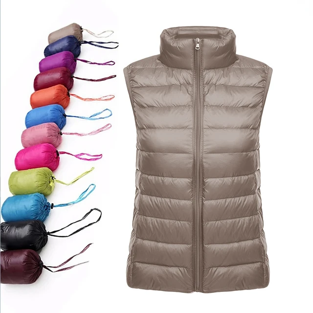 Chaleco para mujer Chalecos de invierno ultra ligero blanco chaleco de  plumón para mujer, chaqueta delgada sin mangas para mujer, chaleco cálido a