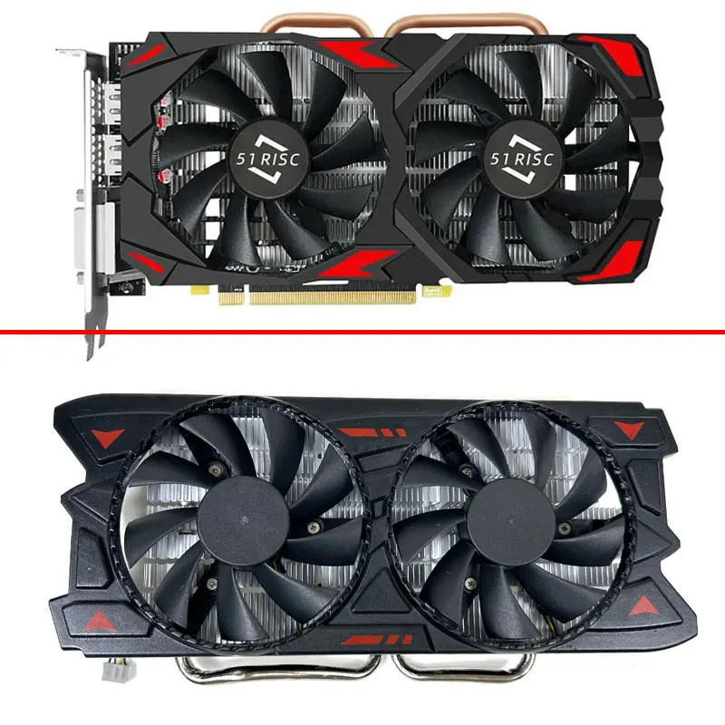 Вентилятор охлаждения 53 мм * 53 мм Шаг отверстий 2 медных трубки RX580 ...