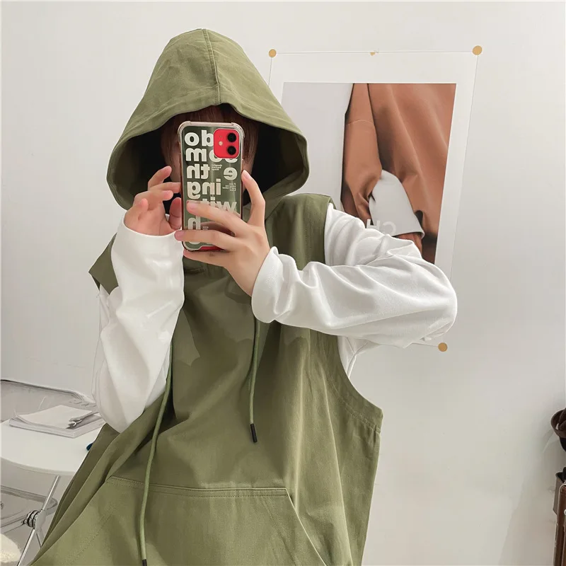 down parka Vest women's outer wear loose new casual hooded drawstring loose vest women's Korean version slim sleeveless vest goose down coat