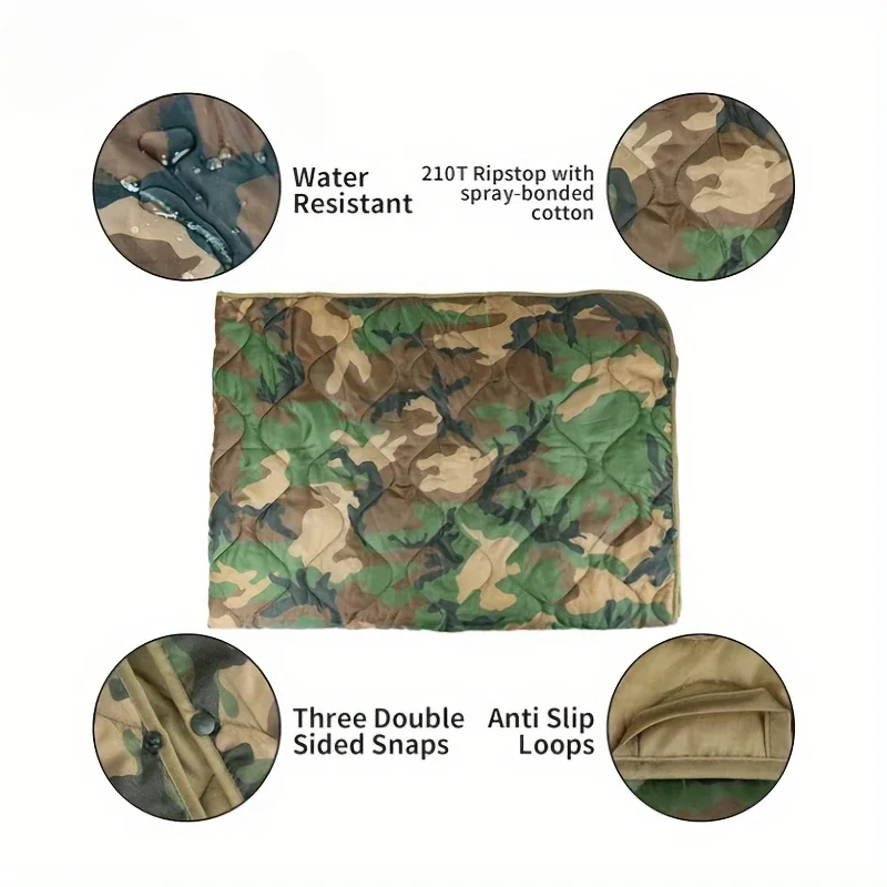 Button style camouflage Woobie blanket with waterproof cape lining, suitable for outdoor camping, hiking, hunting 5