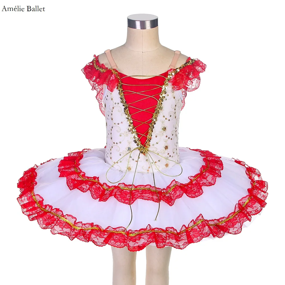

17289 White Sequin Mesh Bodice WIth Red Lace Ballet Dance Costume For Stage Performance Girls/Adult Ballet Dance Show Wear