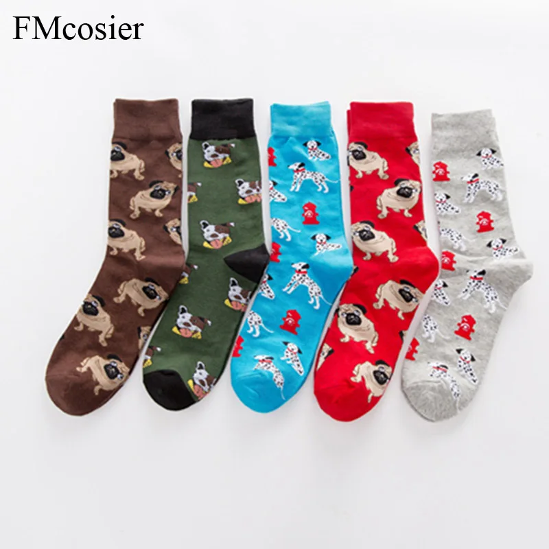 

5 Pairs/Lot High Quality Men's Combed Cotton socks Long Tube Happy oil painting animal Funny socks Novelty Skateboard Sokken