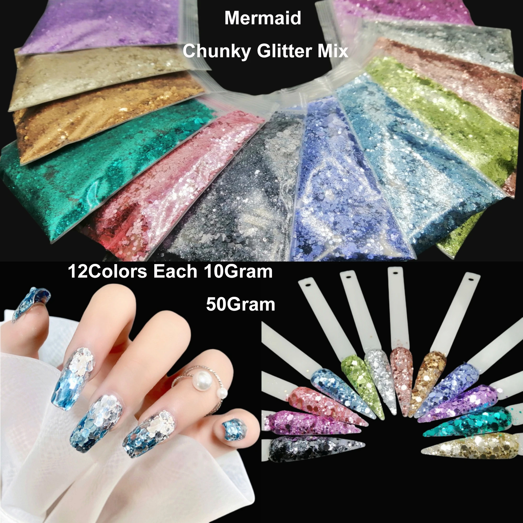 Metallic-12-Colors-Luster-Mermaid-Chunky-Glitter-Mix-Hexagon-Sequin ...
