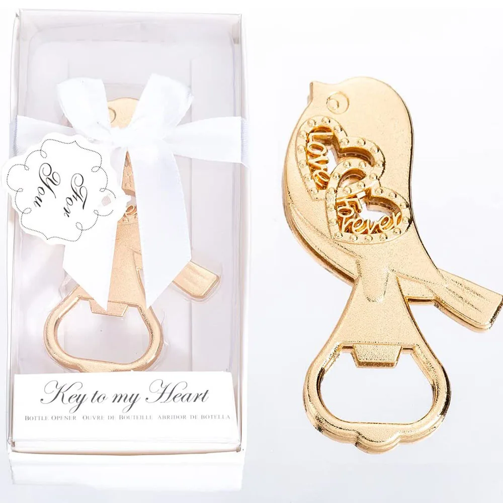 

50Pcs Lovebirds Wine Bottle Openers Wedding Favors To Guests Love Forever Heart Bridal Shower Party Gifts Souvenirs With Box