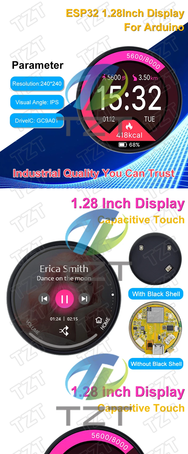 ESP32 LVGL für Arduino Development Board 1,28 Zoll 240*240 IPS Smart Display Bildschirm LCD TFT Modul WiFi & Bluetooth mit Touch – Detail 5