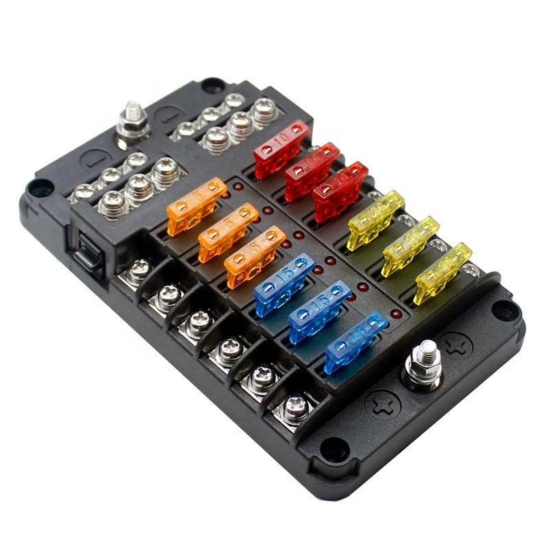 

ATC/ATO Fuse Box Holder LED Warning Indicator Damp-Proof Cover Car Boat Marine RV Truck 6 Way 12 Way Blade Fuse Block