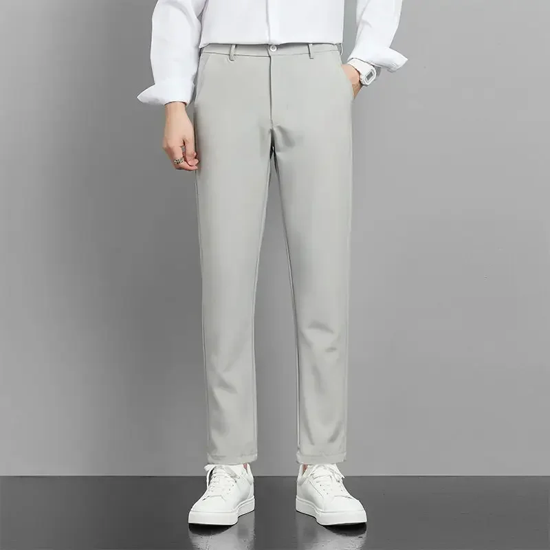 thumbnail image 1 of Pantalones de verano drapeados recortados para hombre, pantalones de traje negros para hombre, pantalones fluidos 2024, ropa de primavera de tela barata, ropa de diseñador para el trabajo, 1 of 5