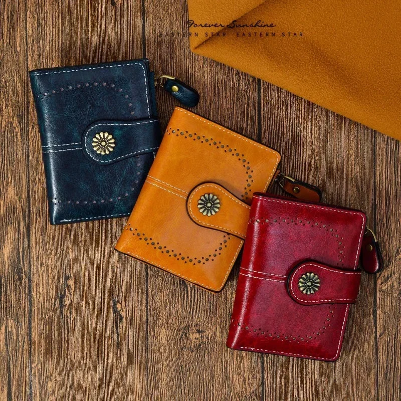 RFID Anti-Theft Retro Wallet for Women, Multi-Card Zipper, Zipper Buckle, Fashion Coin Wallet, Multi-functional Short Wallet 2