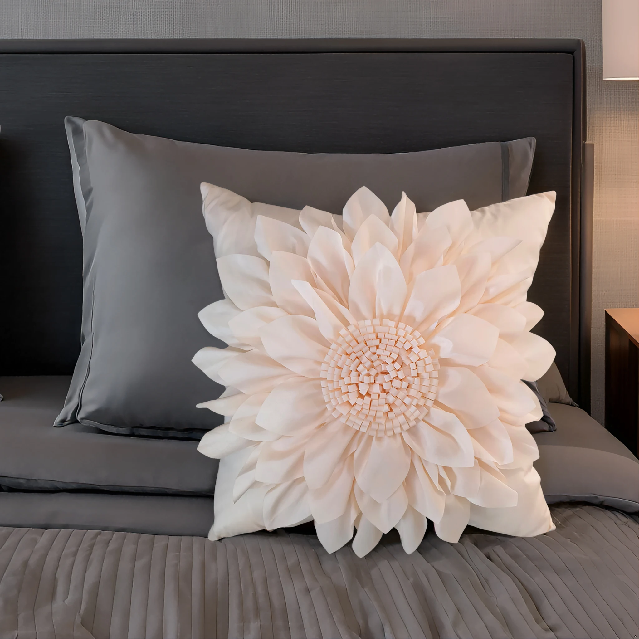 Cream Decorative Cushion Covers For Sofa 3D Sunflower Pillow Cover Luxury Handmade Bed Couch Bohemia Ivory White Pillow Case