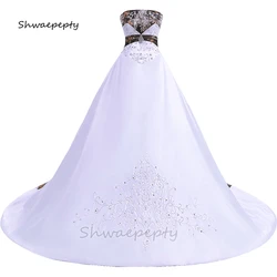 Strapless A Line Camo Wedding Dress Embroidery Sequin Beaded Satin Long Country Wedding Gown For Bride 2024